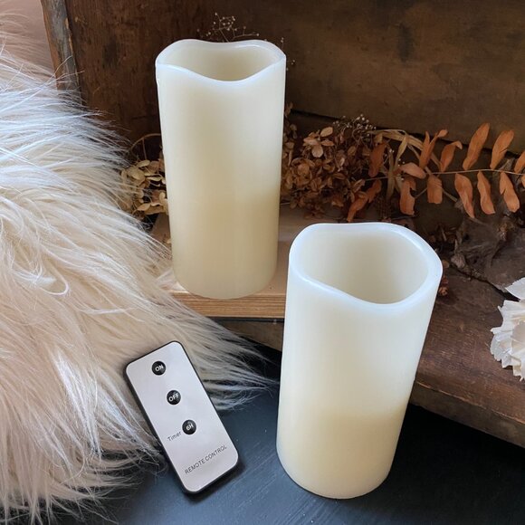 Flameless Tall Pillar Candle Set with Remote - Picture 1 of 7